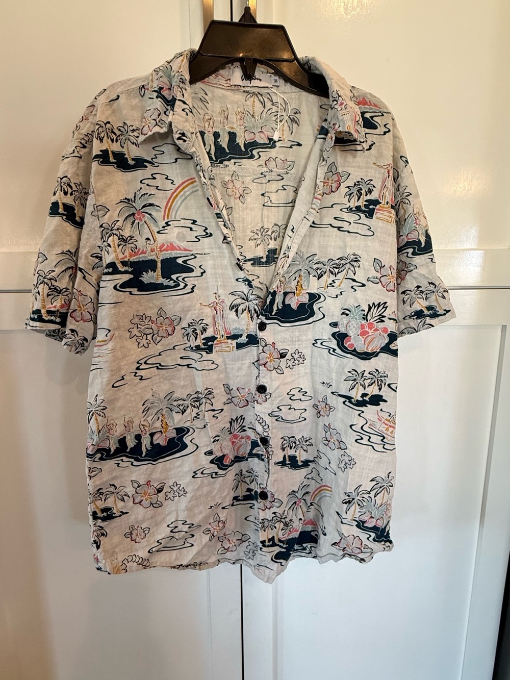 Vatpave Casual Short-Sleeve Hawaiian Shirt - Light Beige Island Print size M